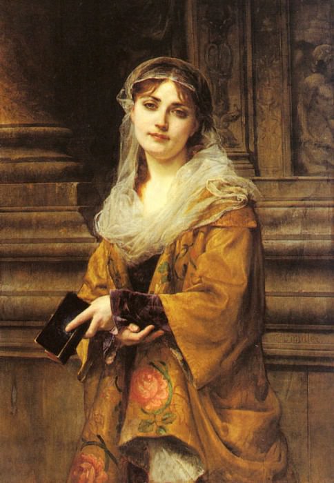 Muller Charles Louis A Young Woman Outside A Church. French artists
