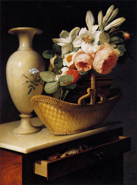 BERJON Antoine Still Life With A Basket Of Flowers. French artists