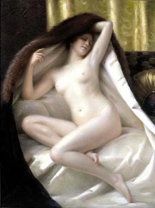 Guedy Gaston YOUNG WOMAN WRAPPED IN A FUR BLANKET. French artists