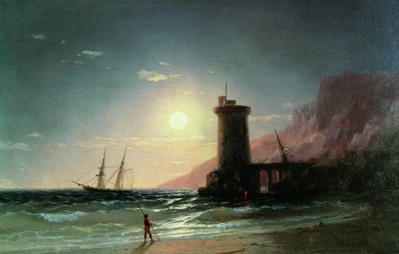 Морской пейзаж при луне 1849 16,2х24, Иван Константинович Айвазовский