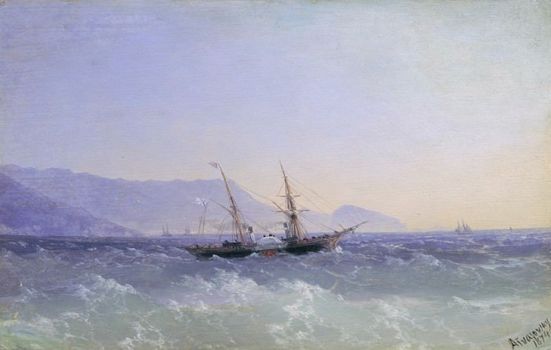 Крымский пейзаж с парусником 1874, Иван Константинович Айвазовский