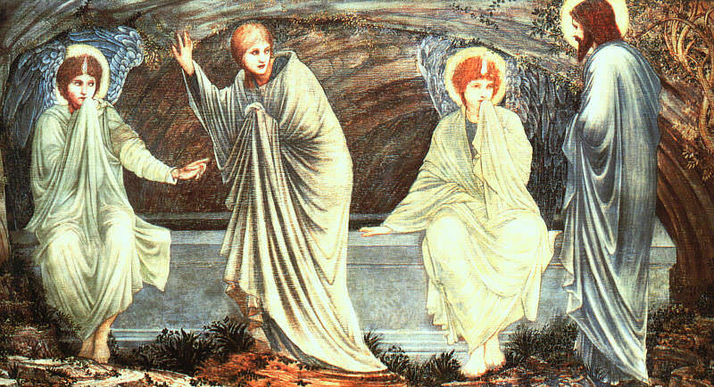 Магдалина, две жены-мироносицы и воскресший Христос у саркофага. Сэр Эдвард Бёрн-Джонс