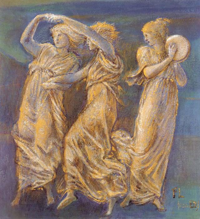 Фигуры трёх женщин, танцующих и музицирующих. Сэр Эдвард Бёрн-Джонс