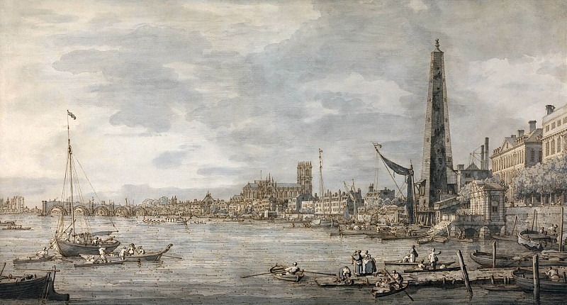 The City of Westminster from Near the York Water Gate. Canaletto (Giovanni Antonio Canal)