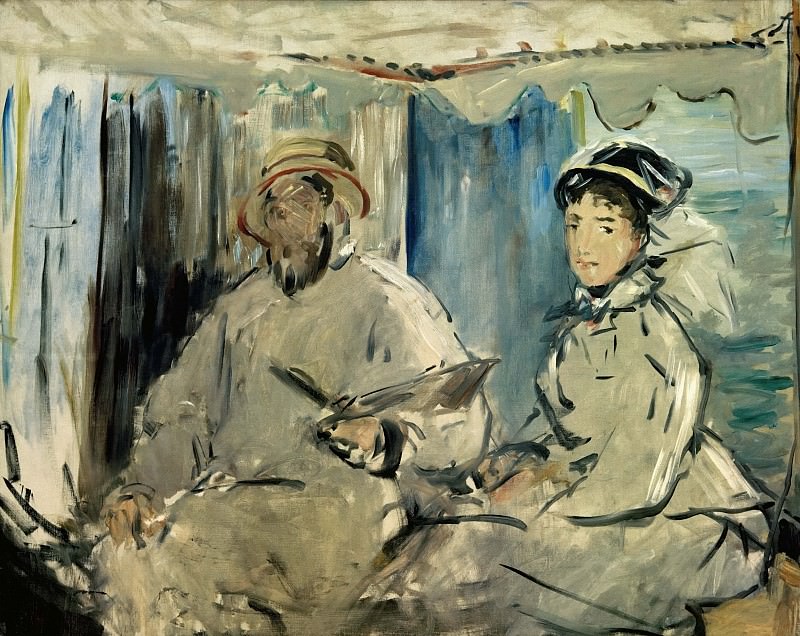 Monet and his wife Camille on the studio boat. Édouard Manet