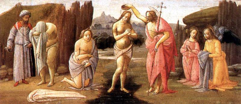 BARTOLOMEO DI GIOVANNI Predella Baptism Of Christ. The Italian artists
