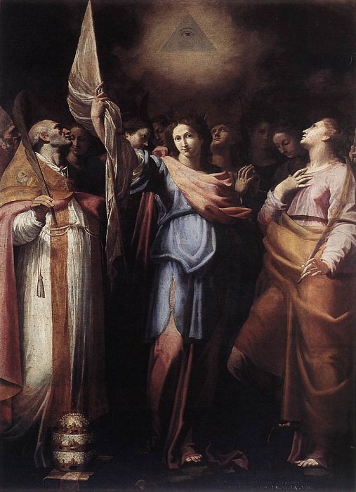 CAVAROZZI Bartolomeo St Ursula And Her Companions With pope Ciriacus And St Catherine Of Alexandria. The Italian artists