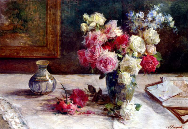Barzanti Licinio Roses A Vase And Some Books On A Table. The Italian artists