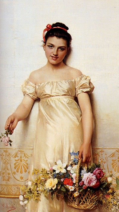 Costa Giovanni A Young Lady Holding A Basket Of Flowers. The Italian artists