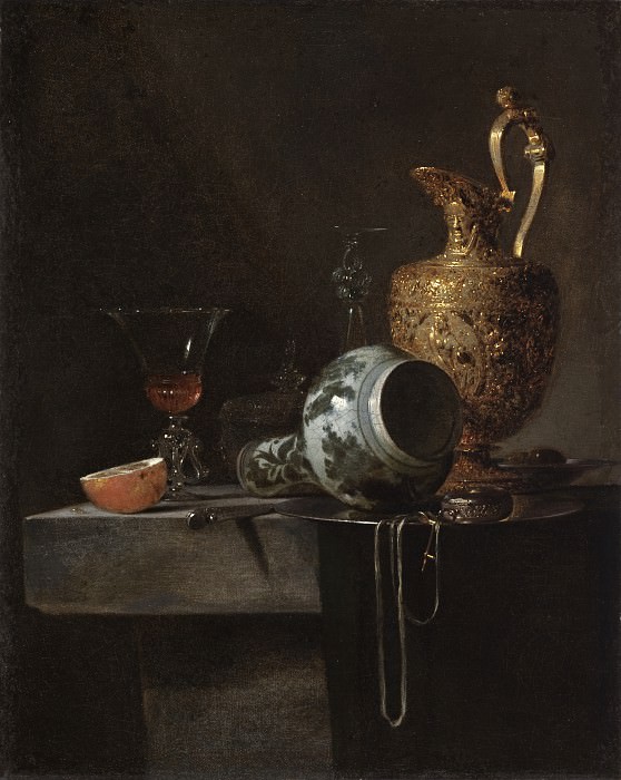 Willem Kalf - Still Life with a Porcelain Vase, Silver-gilt Ewer, and Glasses. Los Angeles County Museum of Art (LACMA)