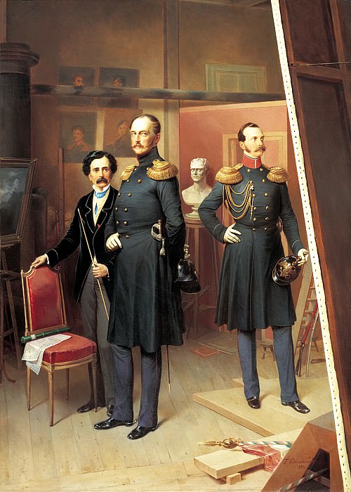 Villevalde Bogdan - Nicholas I to the Tsarevich Alexander Nikolaevich in the artists studio in 1854. 900 Classic russian paintings