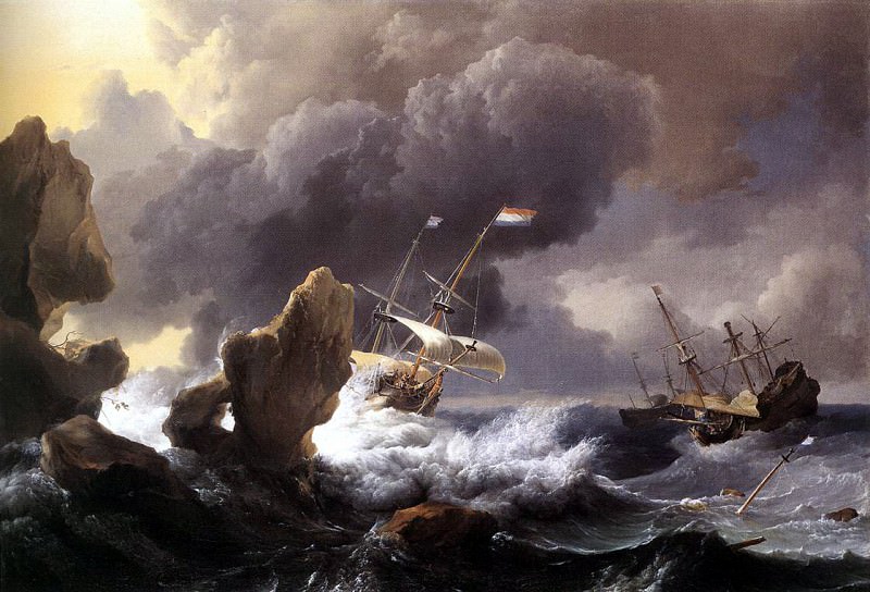 BACKHUYSEN Ludolf Ships In Distress Off A Rocky Coast. Dutch painters