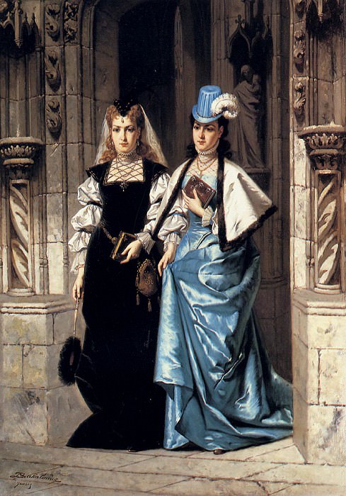 Bakalowicz Ladislaus Two Elegant Ladies Leaving A Church. Polish artists