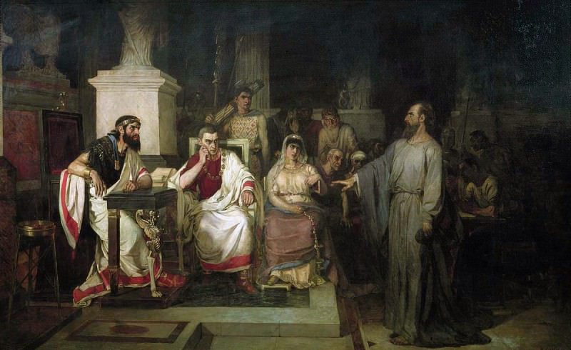 Apostle Paul explains the Christian in the presence of the king Agrippa, his sister Berenice, and the proconsul Festus. 1875. Vasily Ivanovich Surikov