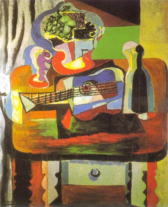1919 Verre, bouquet, guitare, bouteille. Пабло Пикассо (1881-1973) Период: 1919-1930