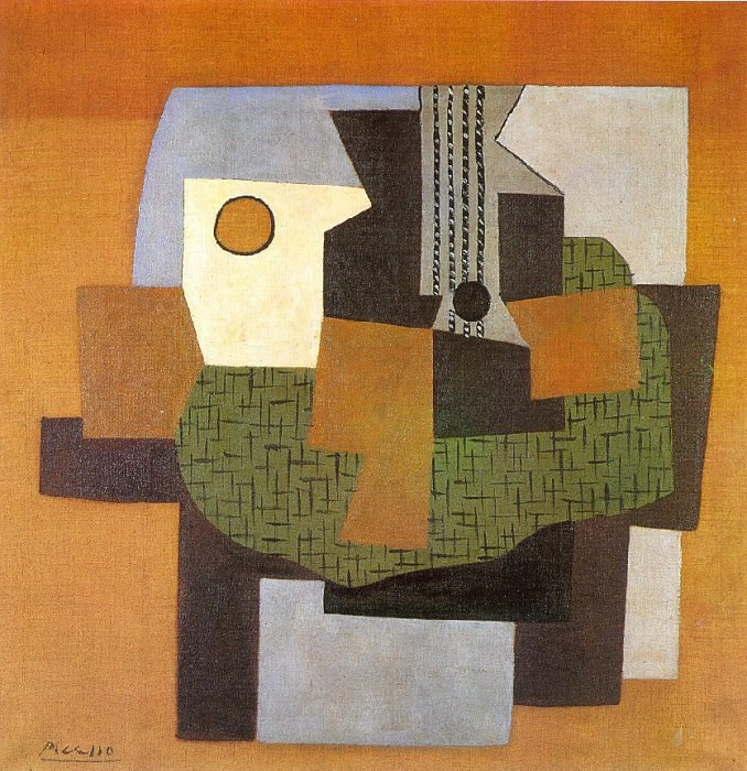 1921 Guitare, compotier et tableau sur une table. Пабло Пикассо (1881-1973) Период: 1919-1930