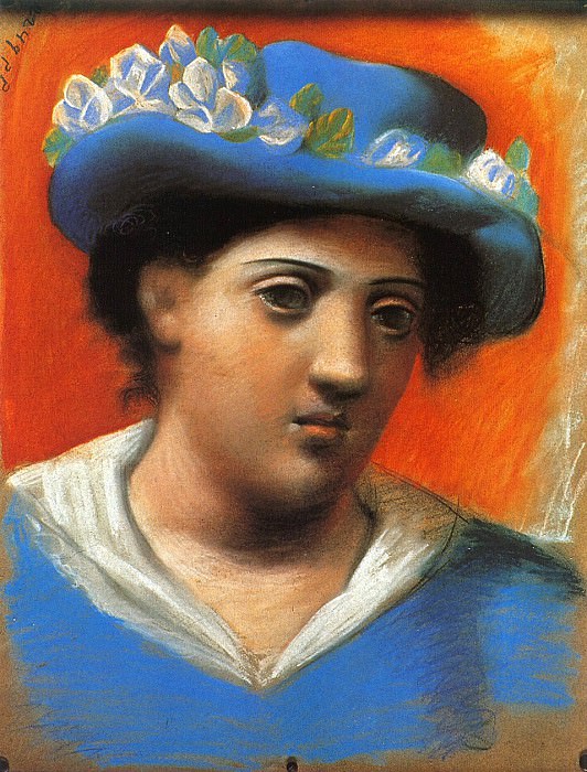 1921 Femme au chapeau bleu Е fleurs. Пабло Пикассо (1881-1973) Период: 1919-1930