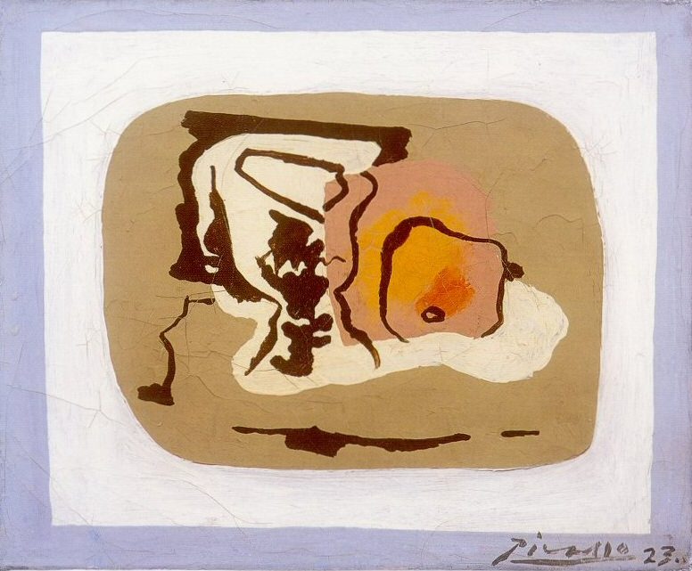 1923 Verre et fruit. Пабло Пикассо (1881-1973) Период: 1919-1930 (Verre et pomme, bord lilas)