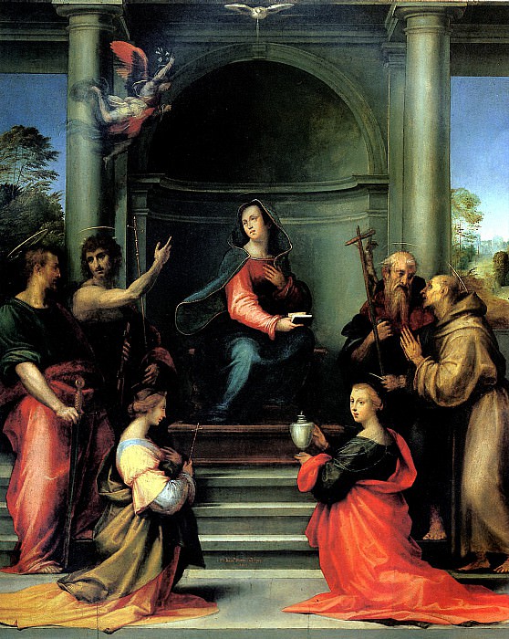 DELLA PORTA BACCIO, NAMED FRA BARTOLOMEO - Annunciation with Saints Margaret, Mary Magdalene, Paul, John the Baptist, Jerome and Francis. Louvre (Paris)