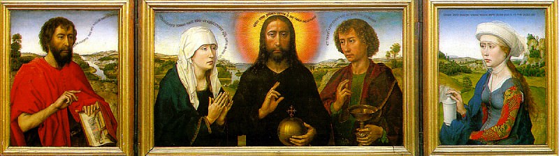 WEYDEN ROGIR VAN DER - Christ the Redeemer, the Mother of God and St. John the Evangelist, with Saints John the Baptist and Mary Magdalene on the side panels. Known as the Triptych of the Braque family. Louvre (Paris)