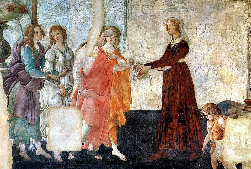 БОТТИЧЕЛЛИ - Молодая женщина получает дары от Венеры и трех Граций. Лувр (Париж)