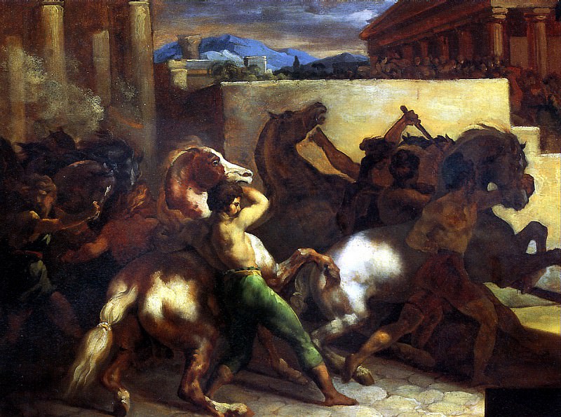 ЖЕРИКО ТЕОДОР - Бег свободных лошадей в Риме. Лувр (Париж)