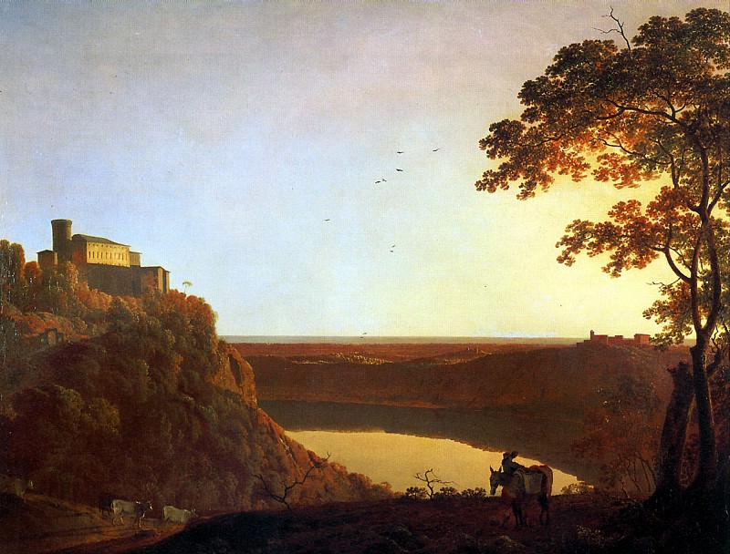 WRIGHT JOSEPH, NAMED WRIGHT OF DERBY - View of Lake Nemi at sunset. Louvre (Paris)