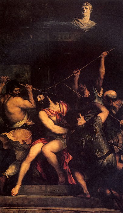 VECELLIO TITIANO, NAMED TITIAN - Laying the crown of thorns. Louvre (Paris)