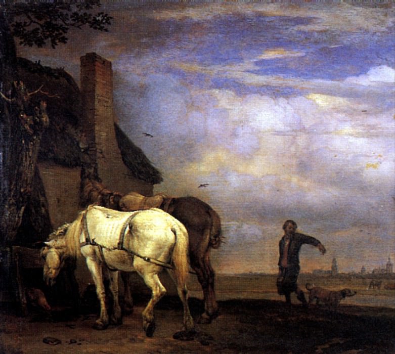 POTTER PAULUS - Two horses in front of a house. Louvre (Paris)
