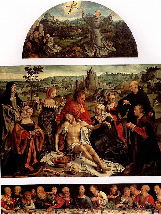 ВАН КЛЕВЕ ЙОС - Оплакивание Христа с Тайной вечерей (пределла) и св. Франциском, получающим стигматы.. Louvre (Paris)