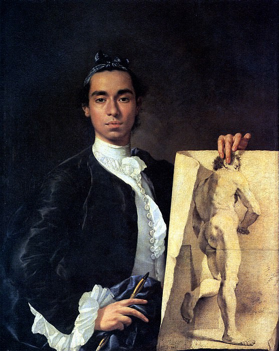 MELENDES LUIS EUGENIO - Self-portrait with a drawing of a nude model. Louvre (Paris)