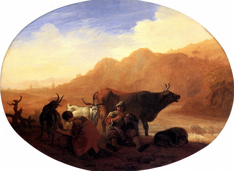 BAMBOCCIO - Shepherds in a mountainous landscape. Louvre (Paris)