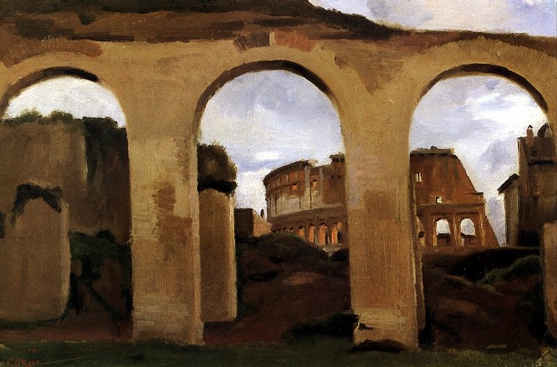 COROT JEAN BAPTISTE CAMILLE - View of the Colosseum through the arcade of the Basilica of Constantine. Louvre (Paris)
