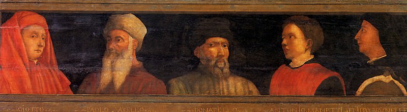 FLORENTINE SCHOOL - Five masters of the Florentine Renaissance: Giotto, Uccello, Donatello, Manet tti, Brunelleschi. Louvre (Paris)