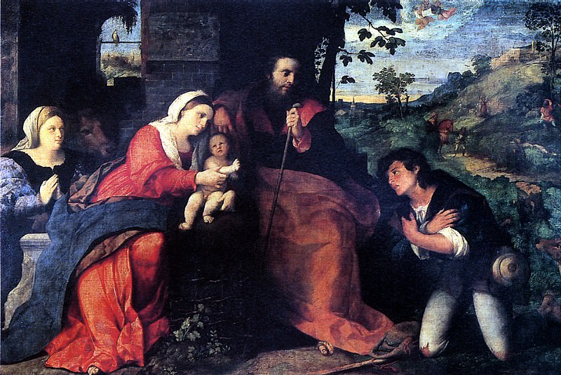 NEGRETTI JACOPO, NAMED PALMA VECCHIO - Adoration of the shepherds with a donor. Louvre (Paris)