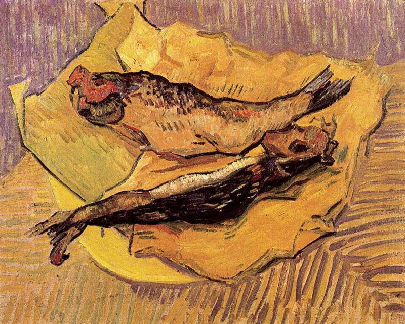 Копченая рыба на листе желтой бумаги, Винсент Ван Гог