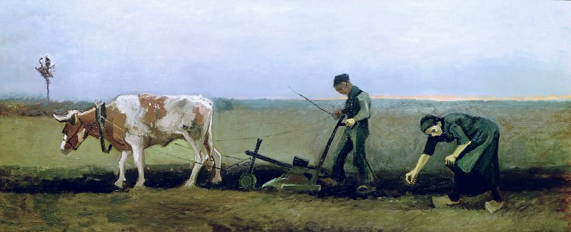 Ploughman with Woman Planting Potatoes. Vincent van Gogh