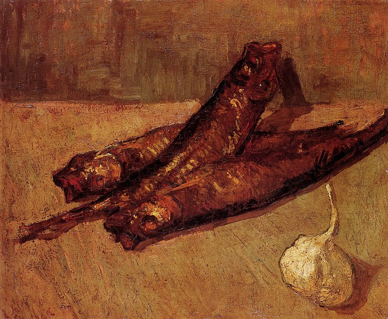 Натюрморт с копченой рыбой и головкой чеснока, Винсент Ван Гог