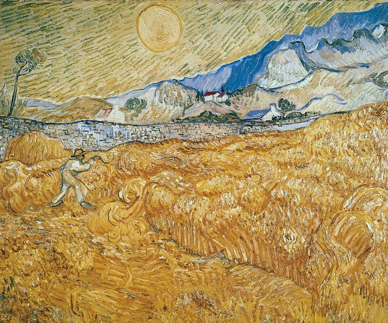 Wheat Fields with Reaper at Sunrise. Vincent van Gogh