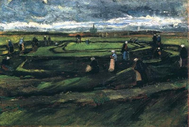 Женщины, чинящие сети в поле, Винсент Ван Гог