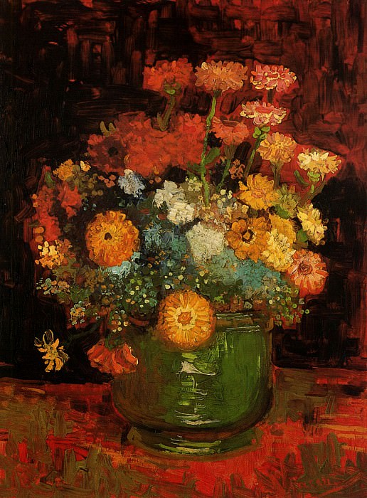 Vase with Zinnias. Vincent van Gogh