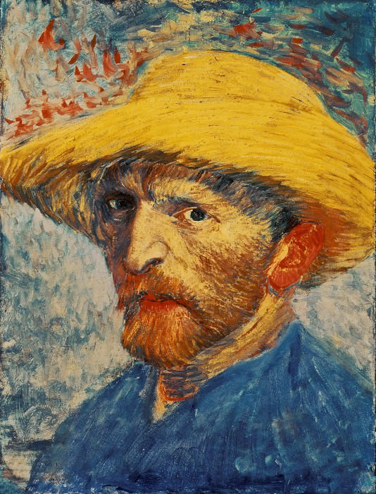 Self-Portrait with Straw Hat. Vincent van Gogh