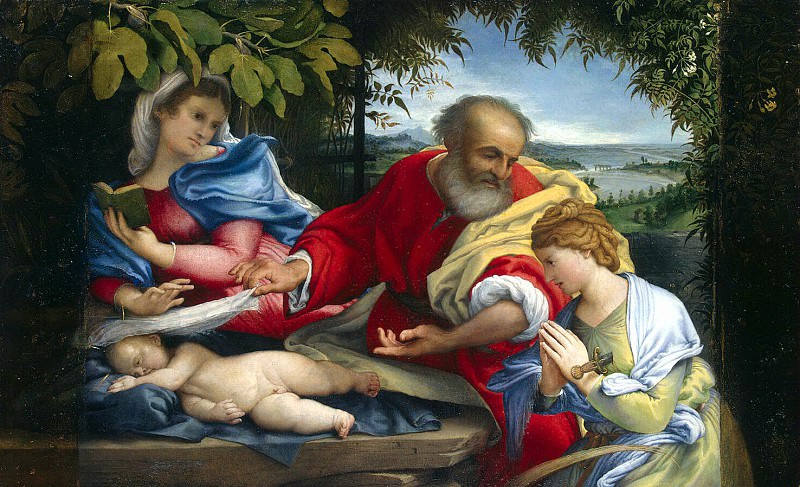 Lotto, Lorenzo - Rest of St Family with St. Justina on the way to Egypt. Hermitage ~ part 07