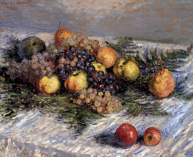 Still Life with Pears and Grapes. Claude Oscar Monet