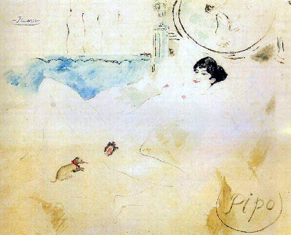 1901 Femme et chien. Пабло Пикассо (1881-1973) Период: 1889-1907