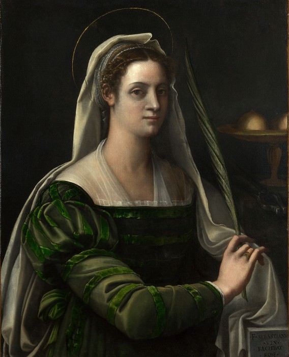 Sebastiano del Piombo - Portrait of a Lady with the Attributes of Saint Agatha. Part 6 National Gallery UK