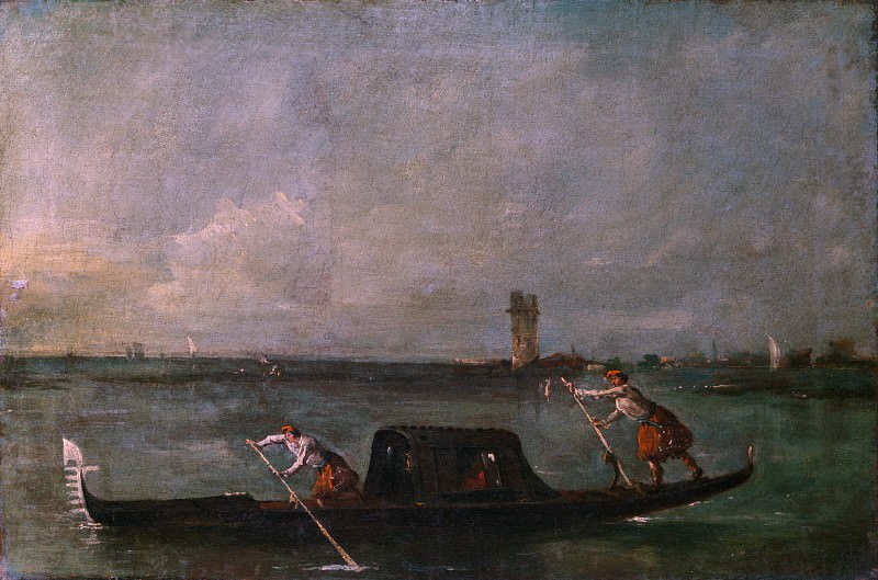 Francesco Guardi - A Gondola on the Lagoon near Mestre. Part 2 National Gallery UK