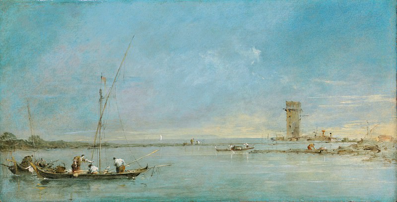 Francesco Guardi - View of the Venetian Lagoon with the Tower of Malghera. Part 2 National Gallery UK