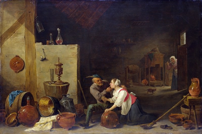 David Teniers the Younger - An Old Peasant caresses a Kitchen Maid in a Stable. Part 2 National Gallery UK