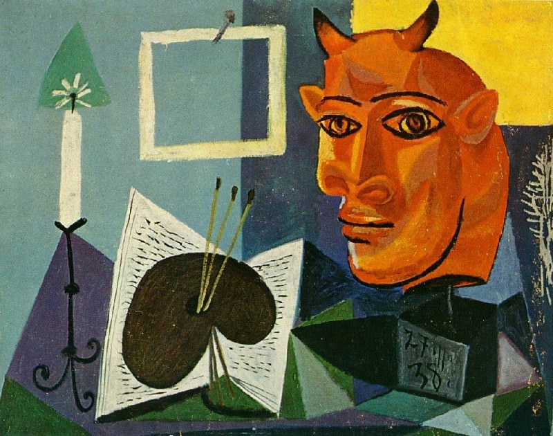 1938 Nature morte Е la bougie, palette et tИte de minotaure rouge. Пабло Пикассо (1881-1973) Период: 1931-1942